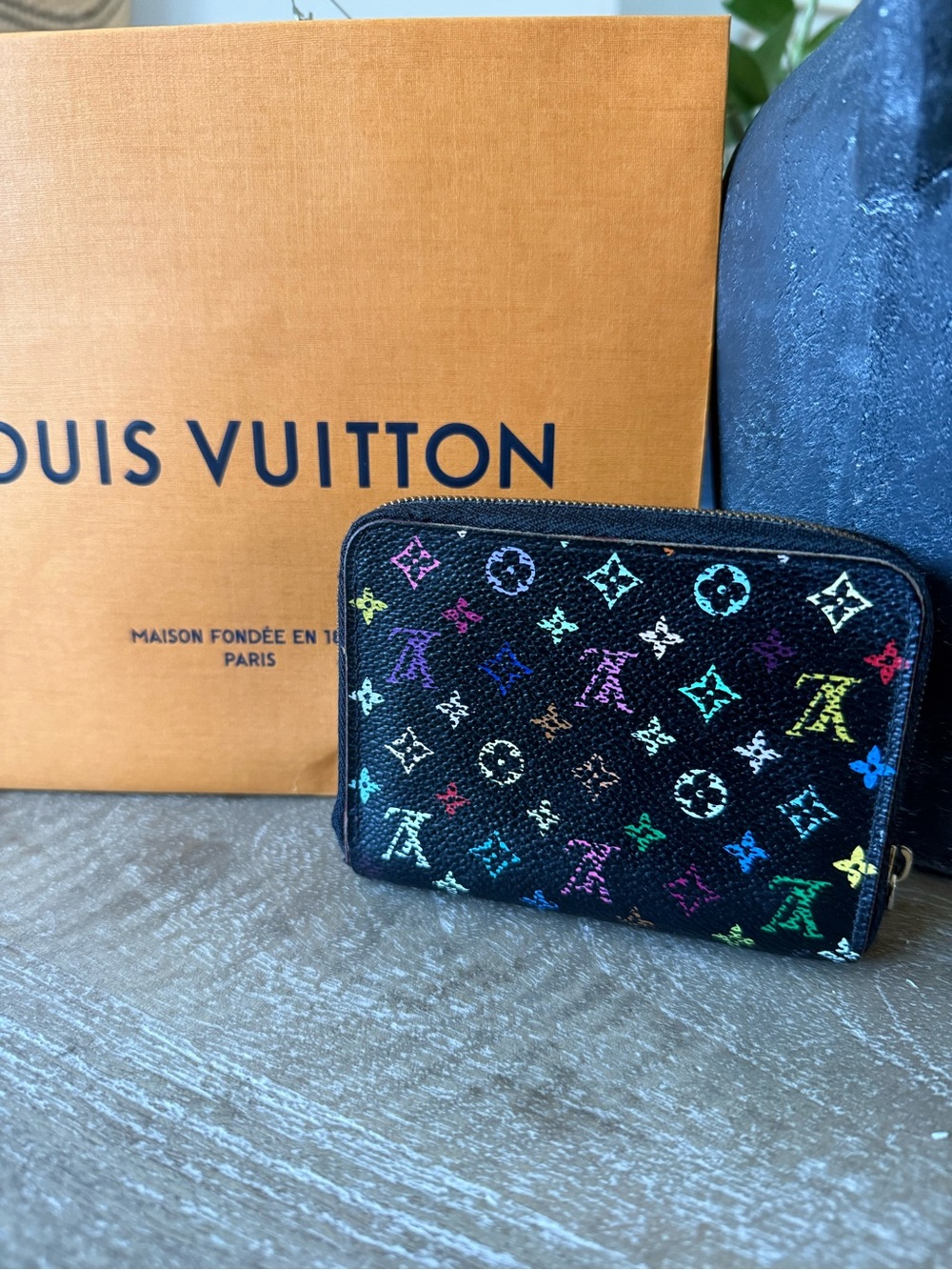 Louis Vuitton Black Murakami Compact Zip Wallet